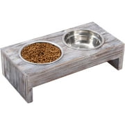 Wooden Pet Elevated Feeder with 2 Removable Stainless Steel Dog Bowls, Raised Stand Cat Food and Water Bowls Diner Pet Feeder, Nonslip No Spill Pet Feeding Bowls for Cat and Small Dogs.