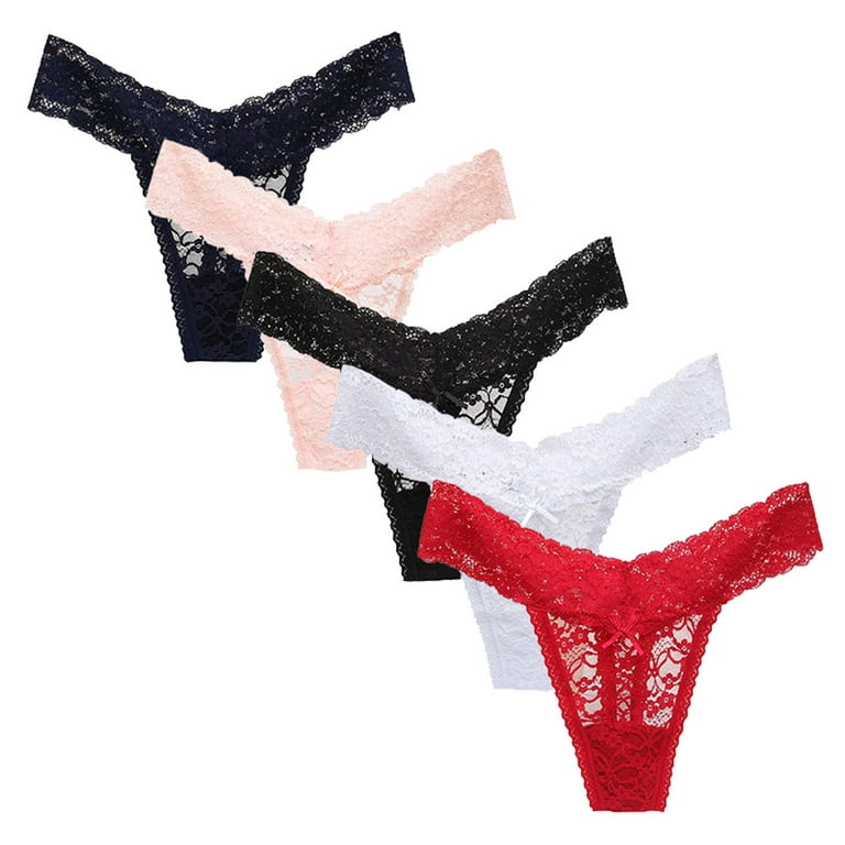Women's 5pcs Panties Set, Sheer Lace T-Back Underwear, Low Rise Thong for  Sex, Hollow Out Cutie Undies Pack of 5