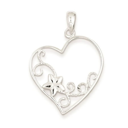 925 Sterling Silver Flower Heart Polished Charm Pendant