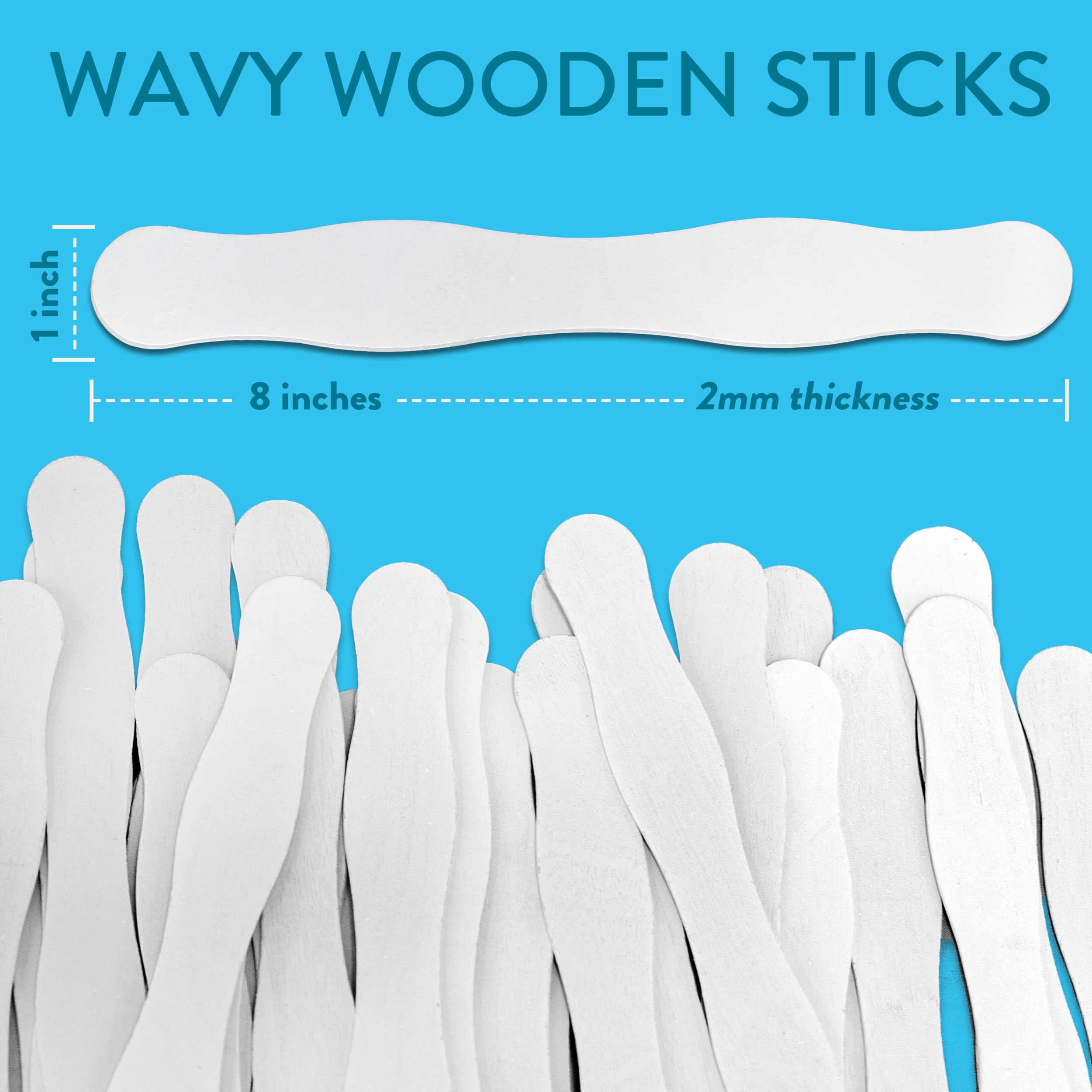 CraftySticks, 200 Pcs, 8 Inch White Wavy Craft Sticks for Fan Handles, Crafts, Wedding Fans, DIY Auction Paddles, Jumbo Wood Popsicle Sticks