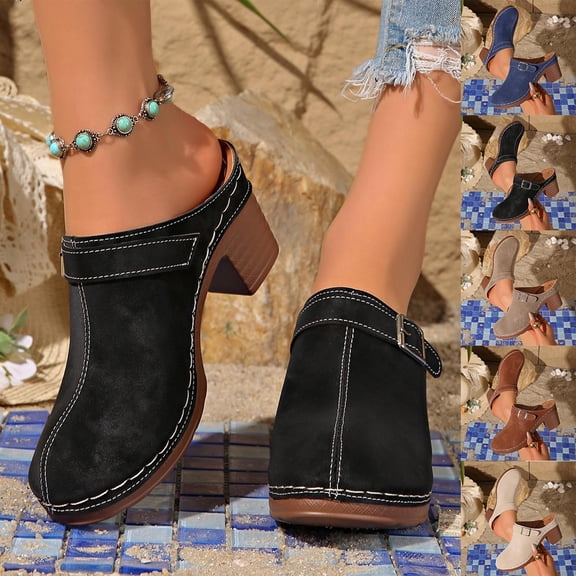 Qodauz Closed Toe Wedge Sandals for Women Arch Support Chunky Block Heel Flip Flop Orthopedic Platform Slip On Sandals 6.5