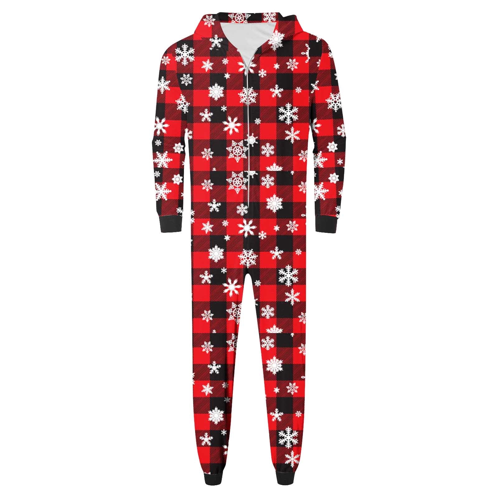 WREESH 2025 Mens Plaid Hooded Onesie Christmas Family Matching Pajamas Cozy Fleece Loungewear Long Sleeve Holiday Sleepwear Set