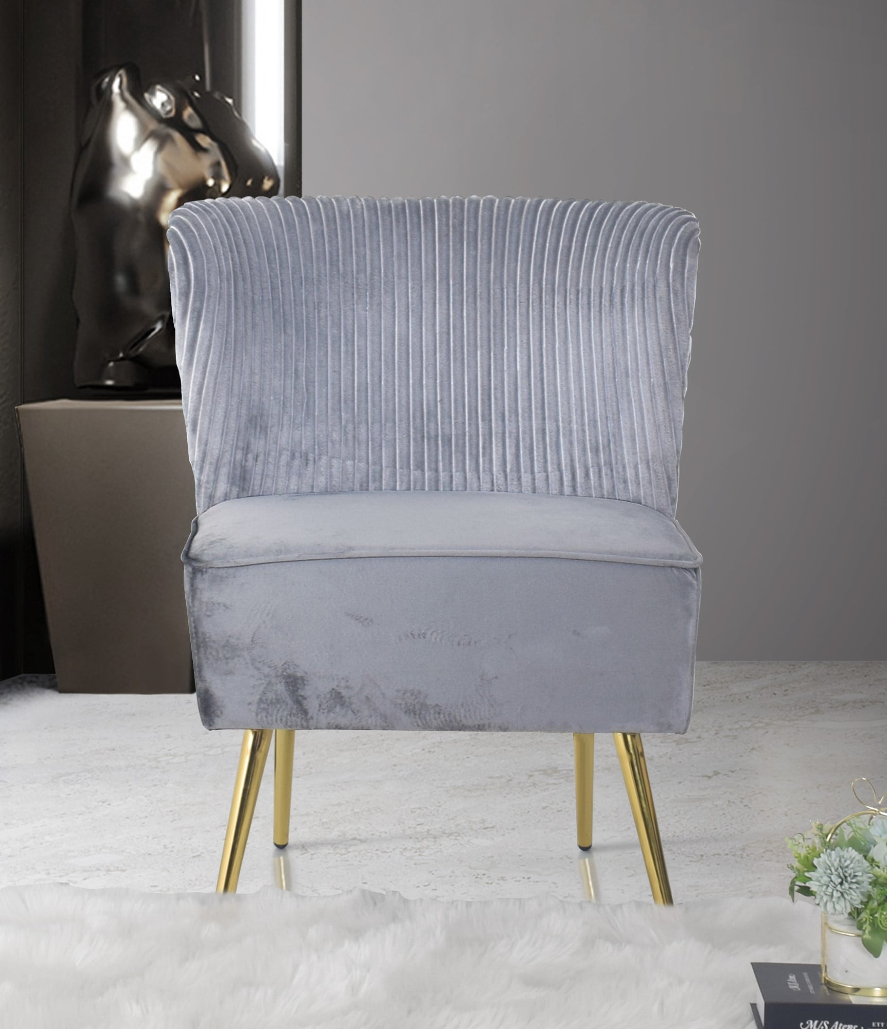 Home Design Hestie 3-Piece Velvet Living Room Set with Side Chair, Loveseat, and Sofa, Modern Curved Backrest Design, Silver Gray