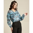 thumbnail image 2 of Moomaya Printed V-Neck Tops For Women, Ruffle Full Sleeve Sheer Summer Tunic Top, 2 of 9