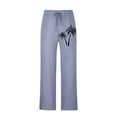 thumbnail image 5 of Pantalones largos de lino para hombre, pantalones holgados de playa con estampado hawaiano, cintura elástica y cordón ajustable, estampado en caliente., 5 of 5