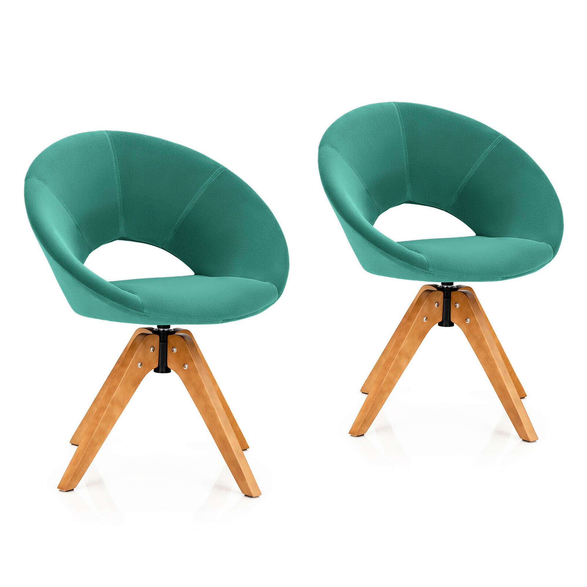 Gymax Green Set of 2 Swivel Accent Chair Modern Velvet Vanity Chair w/ Wood Legs