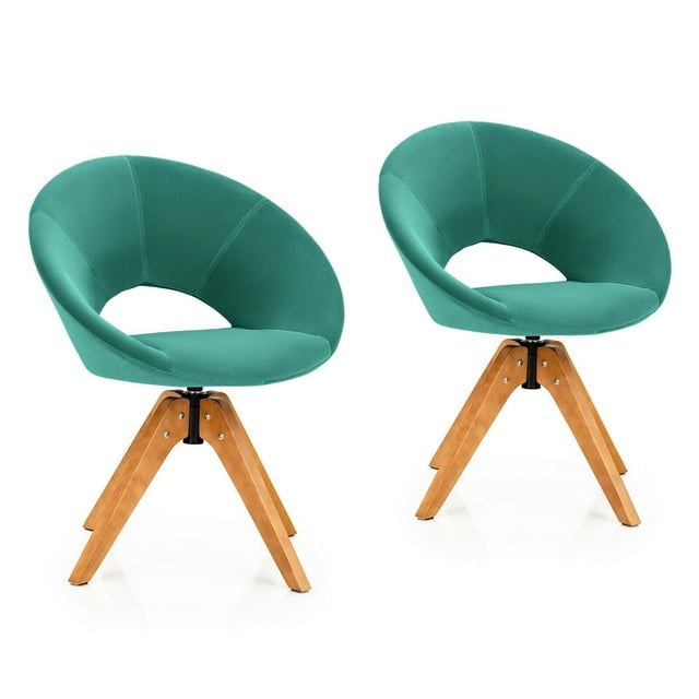 Gymax Set of 2 Swivel Accent Chair Modern Velvet Vanity Chair w/ Wood Legs Green