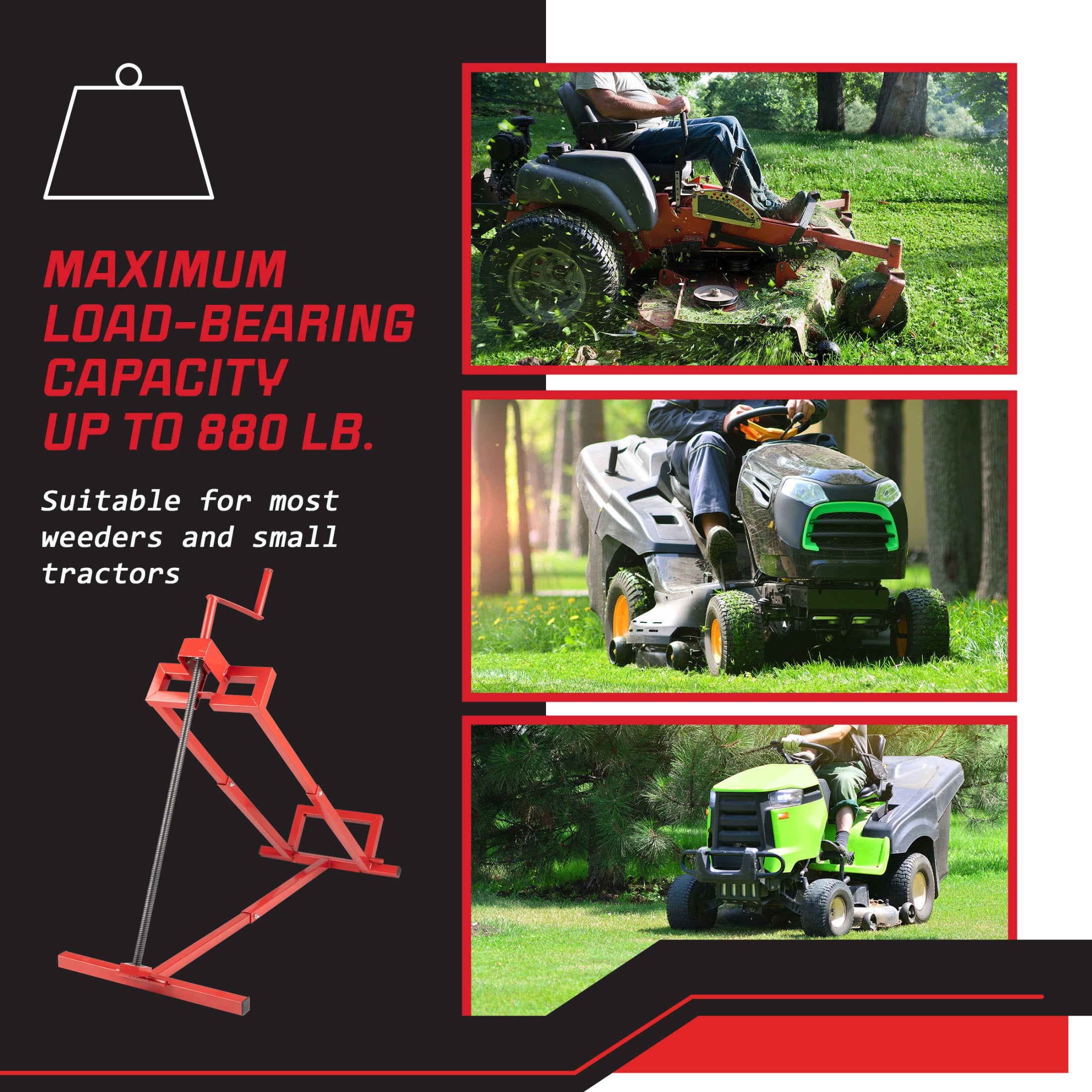 Stalwart Mower Lift - 880lb Capacity Tractor or Lawn Mower Lift Jack, Red