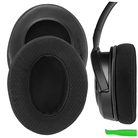 Geekria Comfort Extra Thick Mesh Fabric Replacement Ear Pads for Corsair HS35, HS40, HS45 Headphones Ear Cushions,  Repair Parts (Black)