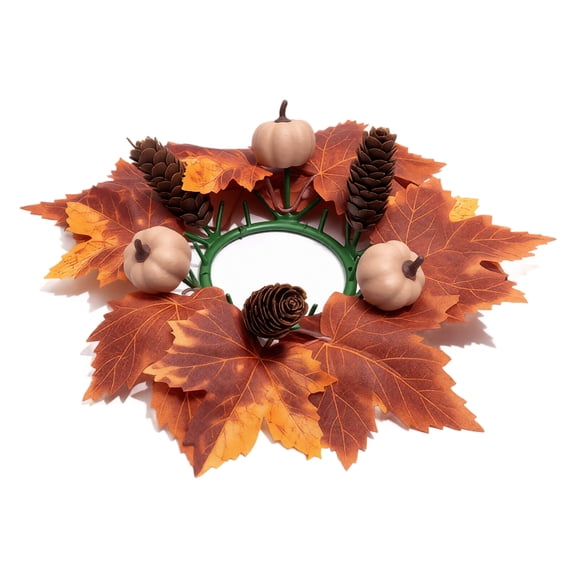 Anmrize 10" Fall Maple Leaf Candle Ring Set, Harvest Table Pillar Candle Holder Ring, Multi-Style Fall Maple Leaf Candle Ring Assortment, Harvest Table Pillar Candle Holder Mini Wreath, A