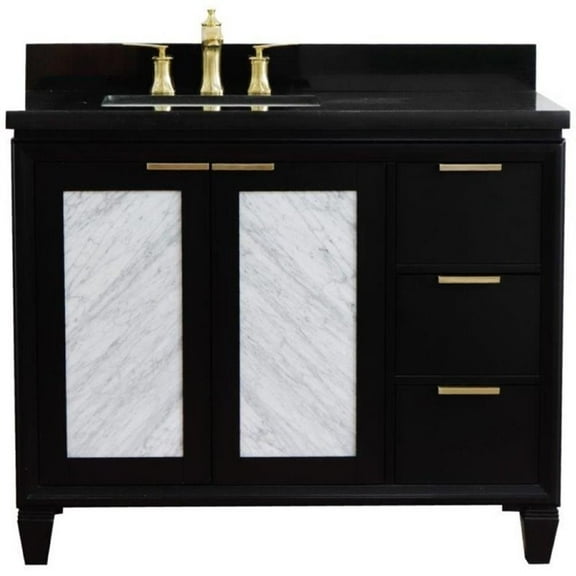 Trento 43" Solid Wood Vanity with Left Rectangle Sink in Blue/Black