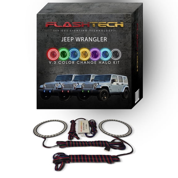 Flashtech RGB Multi Color Changing LED Halo kit for 2007-2017 Jeep Wrangler Fog Lights