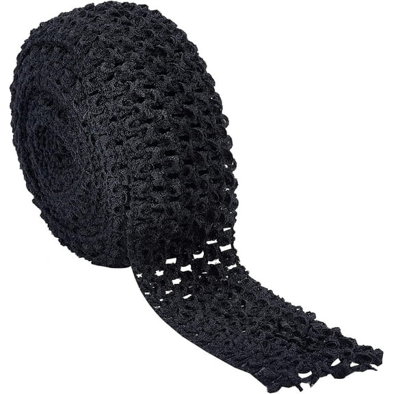 1 Roll 5.5 Yards Wide Elastic Crochet Headband Ribbon 2.2" Crochet Stretch Trim Fabric for Hair Accessories Tube Top Black DIY