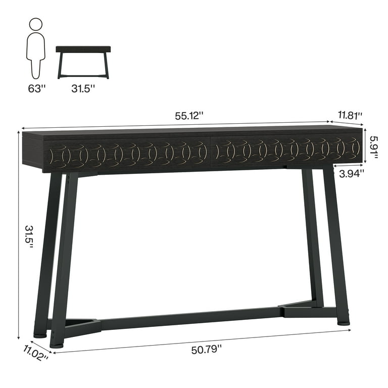 Tribesigns 55-Inch Modern Console Table, Black Entryway Table with 2 Drawers for Entrance, Foyer, Hallway, Living Room