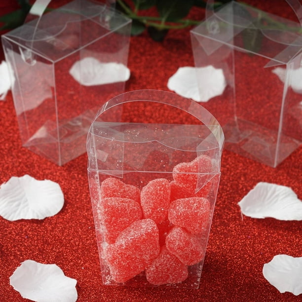 25 Pack Plastic Clear Basket Favor Candy Boxes With Handle 3" x 2" x