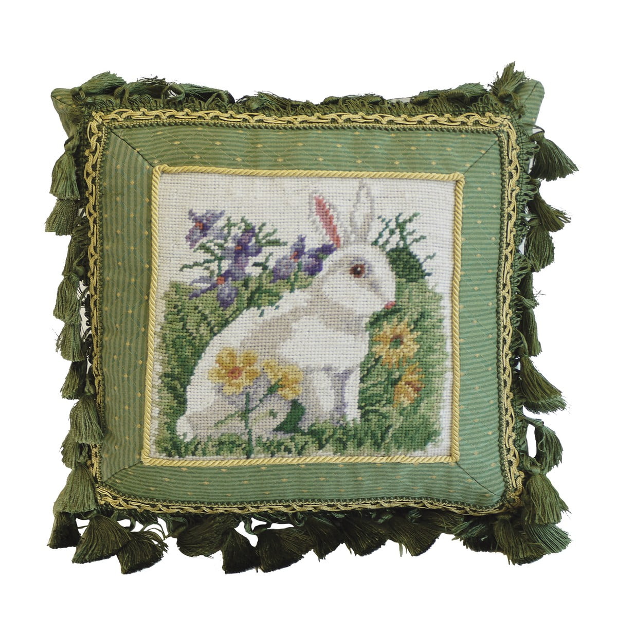 Easter Bunny And Daisies Needlepoint Pillow