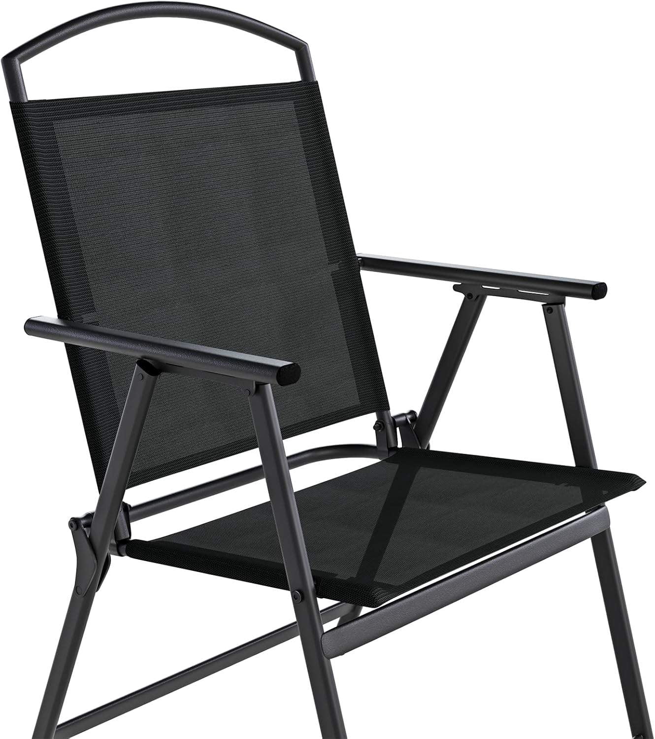 Folding Patio Chairs Set of 2, Outdoor Dining Chairs with Armrests, Breathable Textilene & Steel Frame for Lawn, Garden, Yard or Poolside - Black