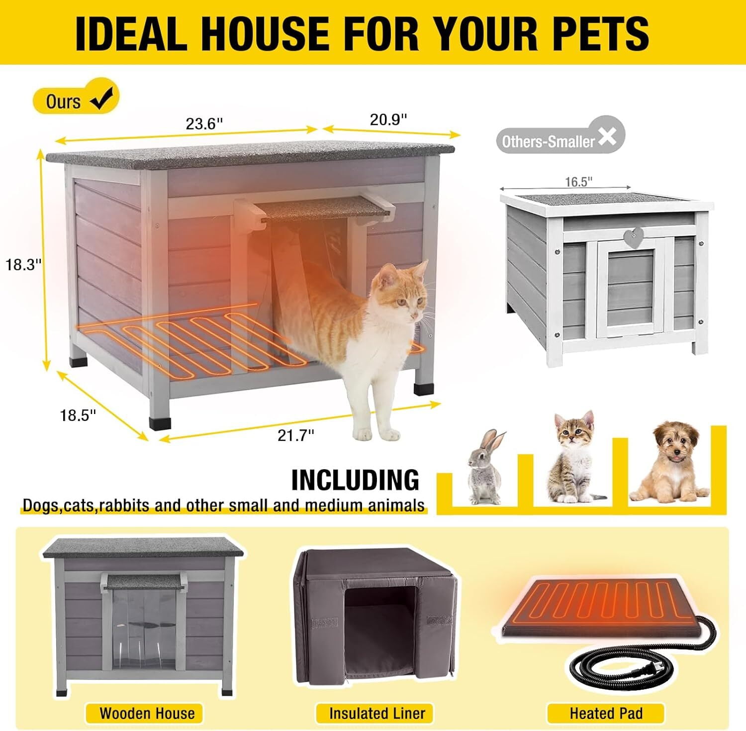 Aivituvin Heated Cat House for Outdoor Cats Feral Kitty Shelter with Heater Keep Warm in Winter,Insulated Liner Include