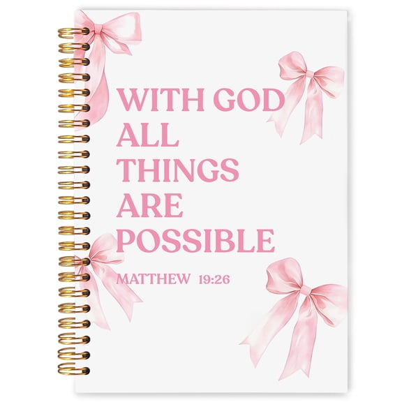 Pink Coquette Bow Christian Spiral Notebook 5.5x8.3 Preppy Pink Prayer Journal Gifts for Women