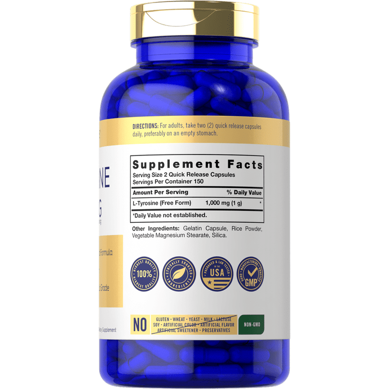 L Tyrosine Capsules | 1000mg | 300 Count | Non-GMO, Gluten Free