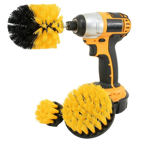 TOUMENY Drill Brush Kit, Heavy-Duty Wheel Cleaning and Decontamination, 3-Piece Nylon Bristle Set for Bathroom Tile Grout Floor Shower Toilet Carpet