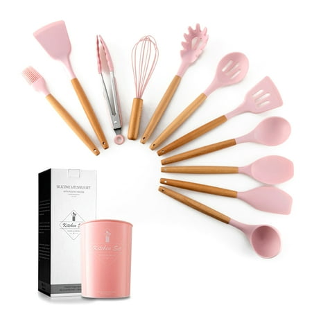 

Andoer Wooden Handle Silicone Kitchenware 11-piece set Nine-color Optional Pink