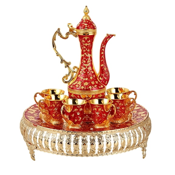 AOOOWER Tea Service Set Including Turkish Teapot Tray Metal Cups for Table Decorarions Retro Turkish Coffee Pot and Cups Set