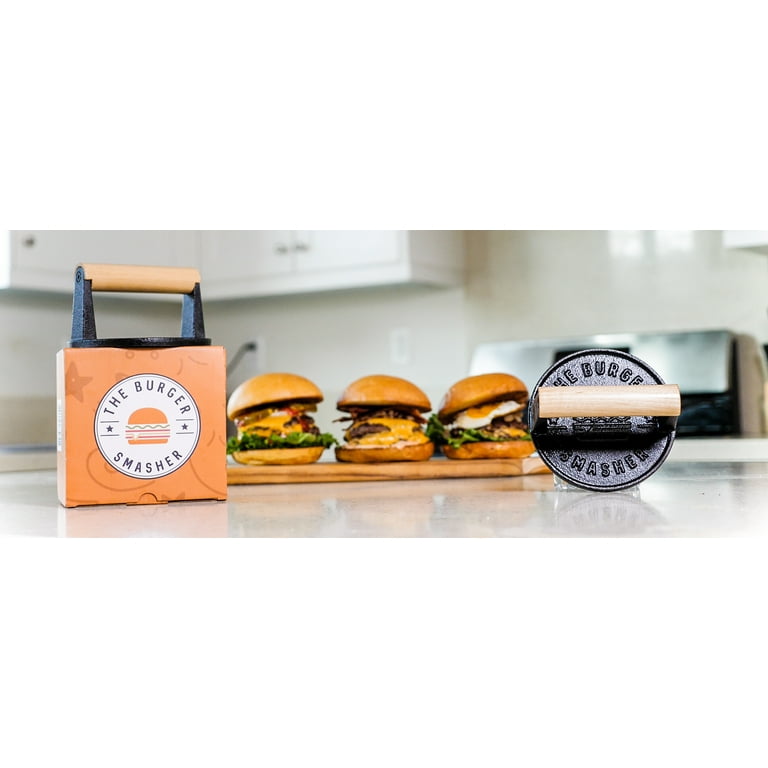 The Burger Smasher, Cast Iron Burger Press - Perfect Thin Patty Burgers  with Smasher Tool to Cook at Home