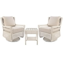 Patio Swivel Rocking Chairs Set of 2 Swivel Glider Rockers Outdoor Hand-woven Ratten All-Weather Furniture with Coffee Table,White Frame
