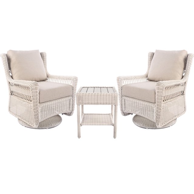 Patio Swivel Rocking Chairs Set of 2 Swivel Glider Rockers Outdoor Hand-woven Ratten All-Weather Furniture with Coffee Table,White Frame