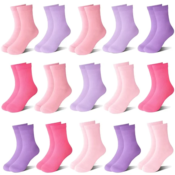 15 Pairs Toddler Socks Kids Socks Girls Crew School Athletic Mid Calf Dress Socks for Children 1-13 Years