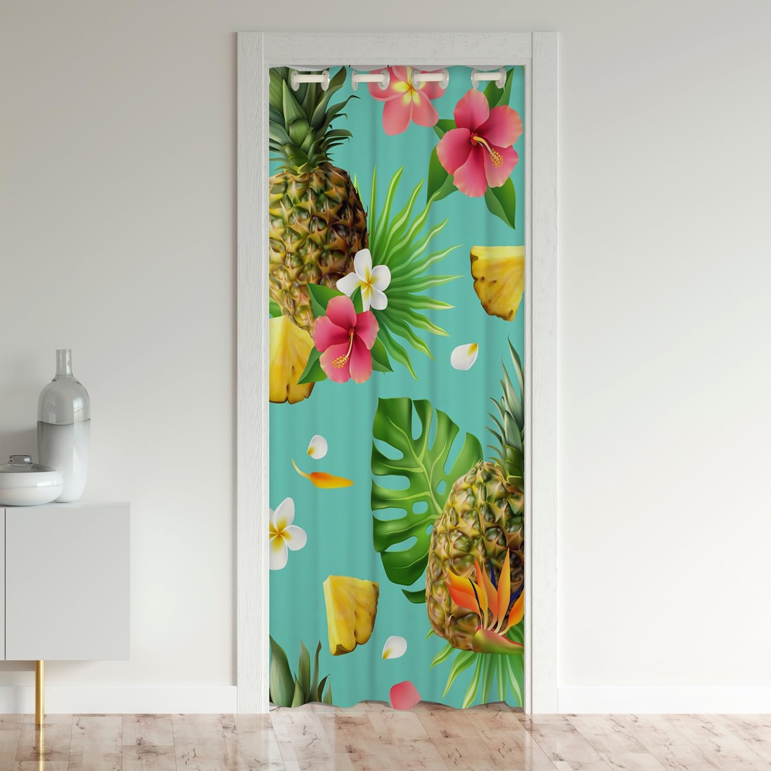 Pineapple Green Leaves Flower Door Curtains Doorway Closet Curtain For 