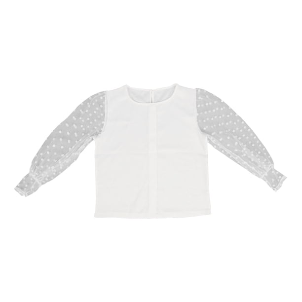 Camiseta de mujer con cuello redondo y encaje transparente Nikou XL color blanco