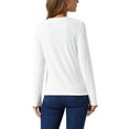 thumbnail image 3 of INSPIRAR CHIC Blusas Casual para Mujeres con Encaje Cuello Redondo de Manga Larga Camiseta Sólida Ropa de Primavera S Blanca, 3 of 6