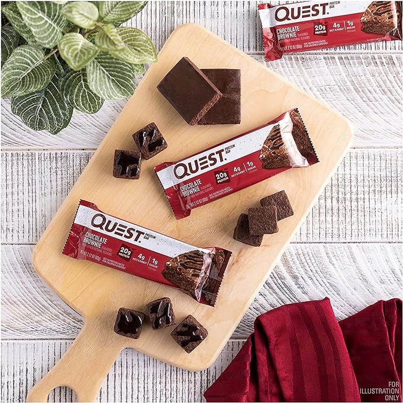 Quest Nutrition Chocolate Brownie Protein Bars, 20g Protein, 4g Net Carbs, 1g Sugar, Gluten Free, Keto Friendly, 4 Count