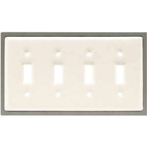64009 Bisque Ceramic & Satin Nickel Quad Switch Cover Plate