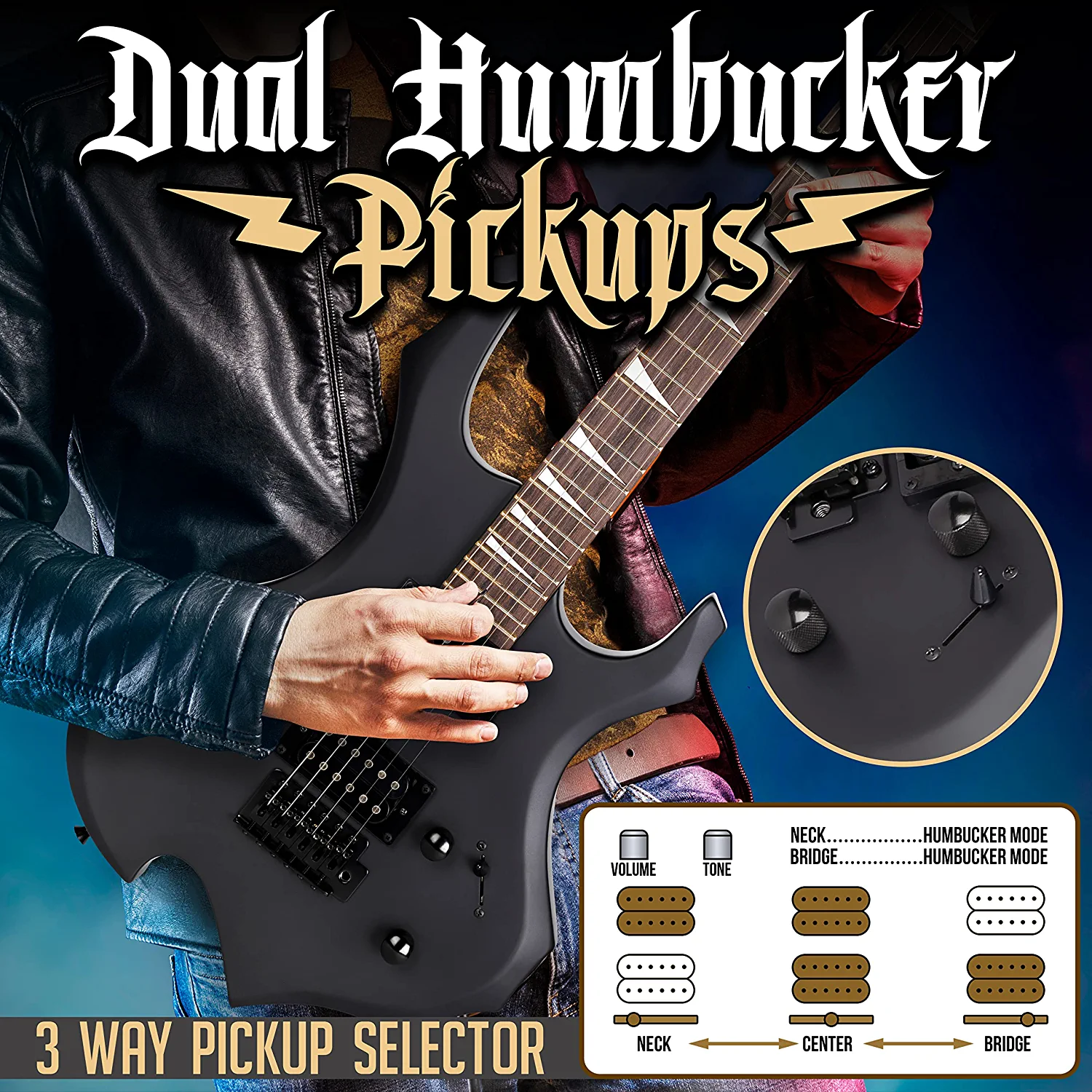 Pyle Heavy Metal Electric Guitar Axe W/ Amplifier Kit, Full Size Instrument W/ Amp & Accessories