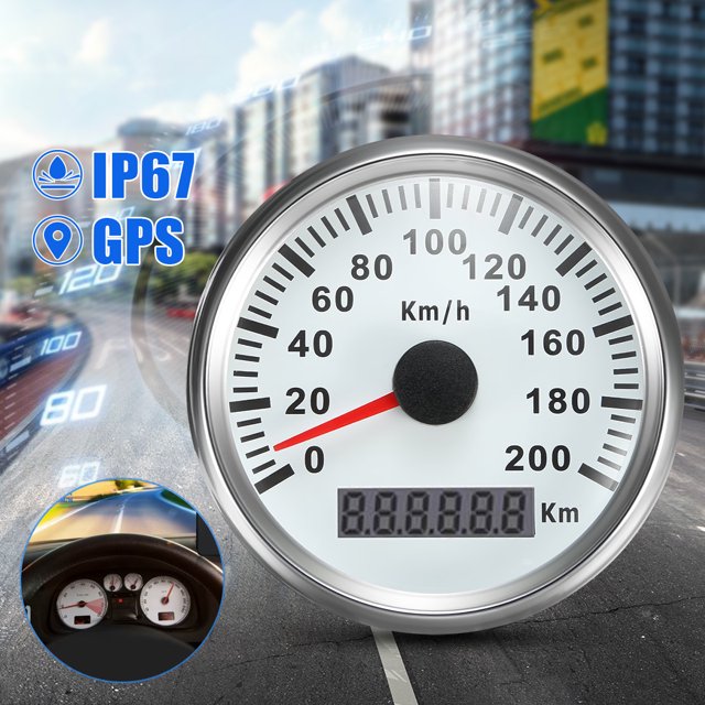 Stainless Steel Waterproof Auto Car GPS Speedometer White 200KM/H Digital Gauge 200km 3.35" Inch