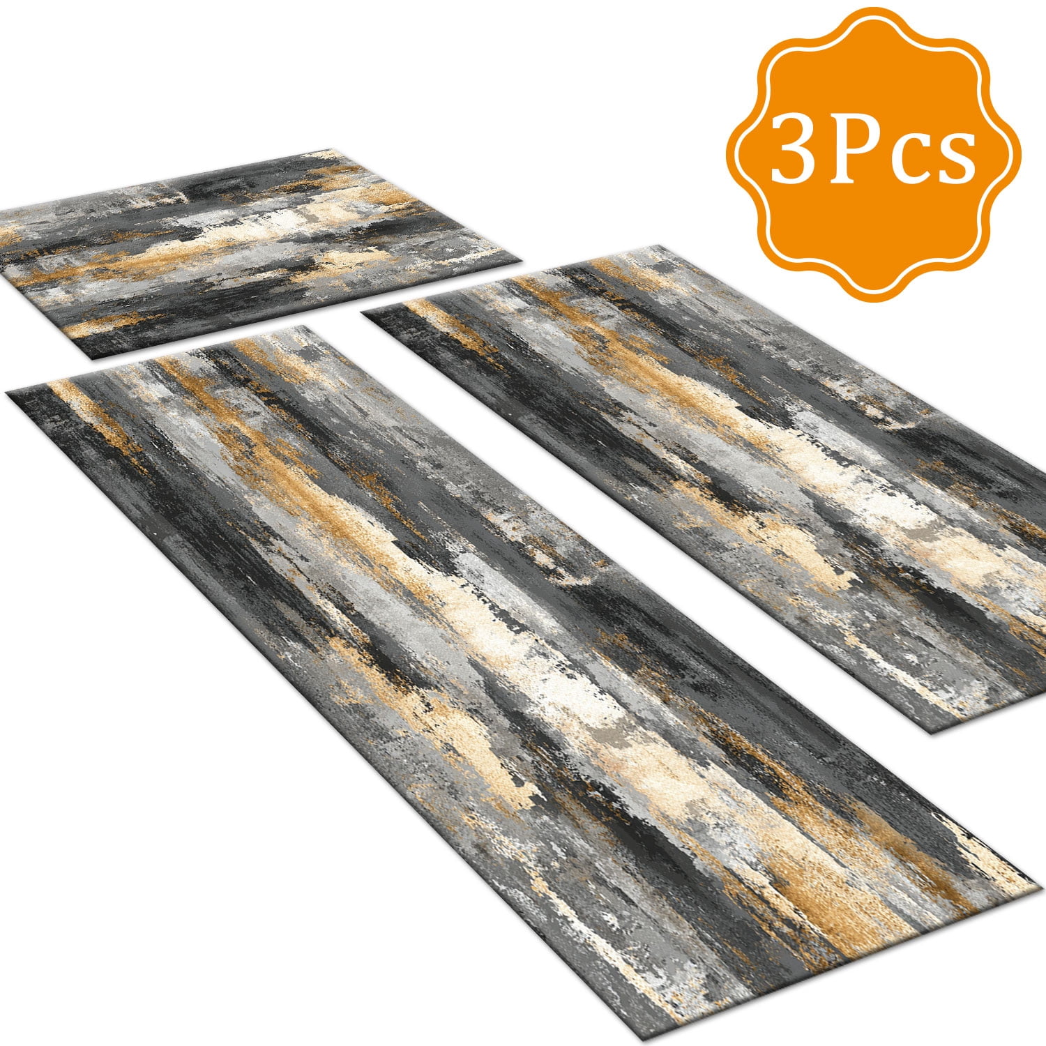 3 Piece Kitchen Rug Set, Non-Slip And Washable, Abstract Pattern Kitchen Hallway Rug, Soft And Comfortable, Suitable For Sinks, Floors, Entrances, Hallways and Bathrooms