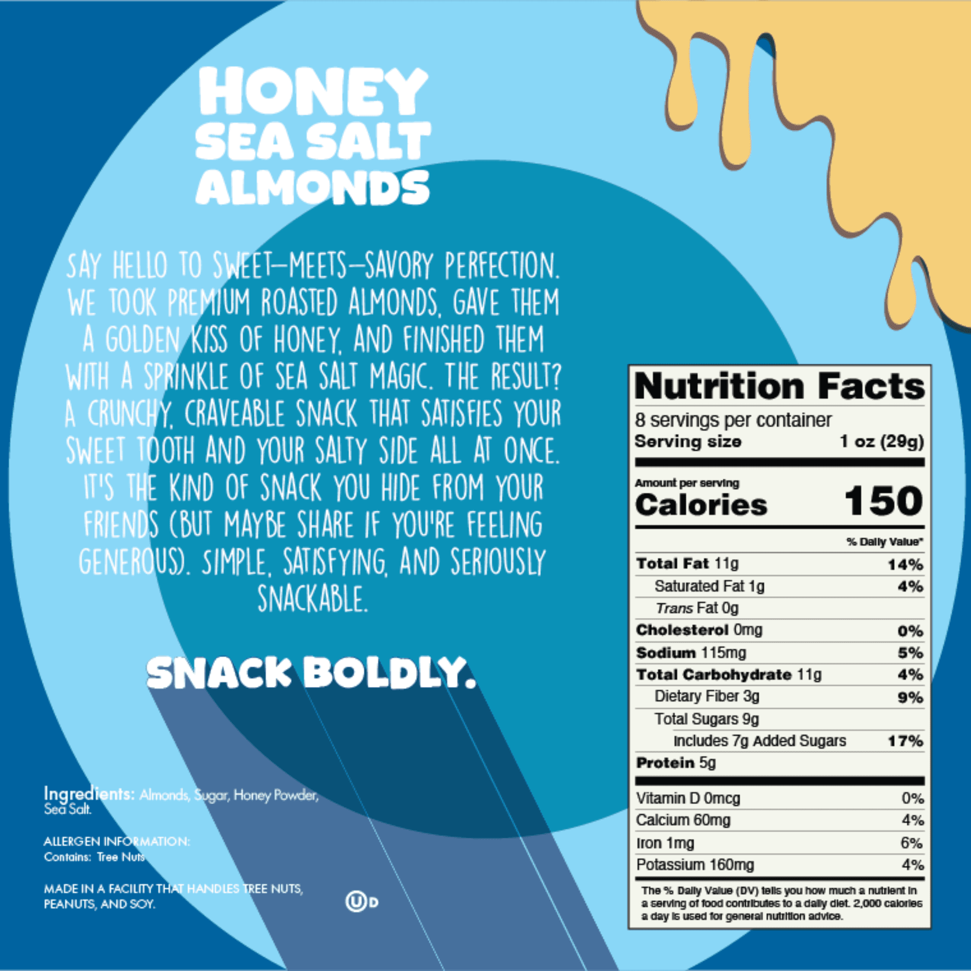 DM Snacks Honey Sea Salt Almonds - 1.5 lbs - 3 Resealable 8 oz Bags - Sweet and Salty Nuts 1.5 lbs