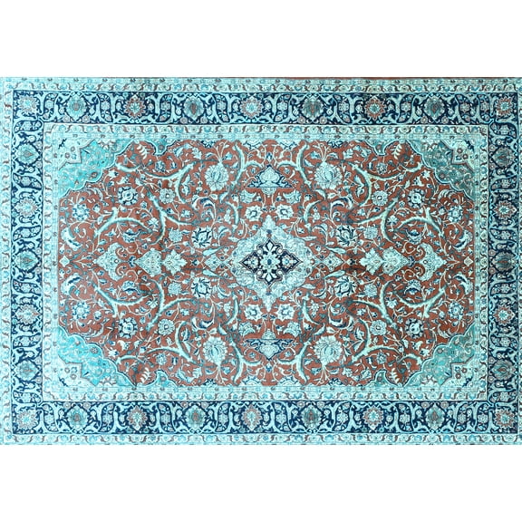 Ahgly Company Indoor Rectangle Medallion Light Blue Traditional Area Rugs, 2' x 5'