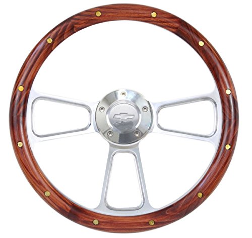 Forever Sharp Real Wood & Billet Steering Wheel Kit – 1961-1968 Chevy C Series Pick-Up – 14” Mahogany