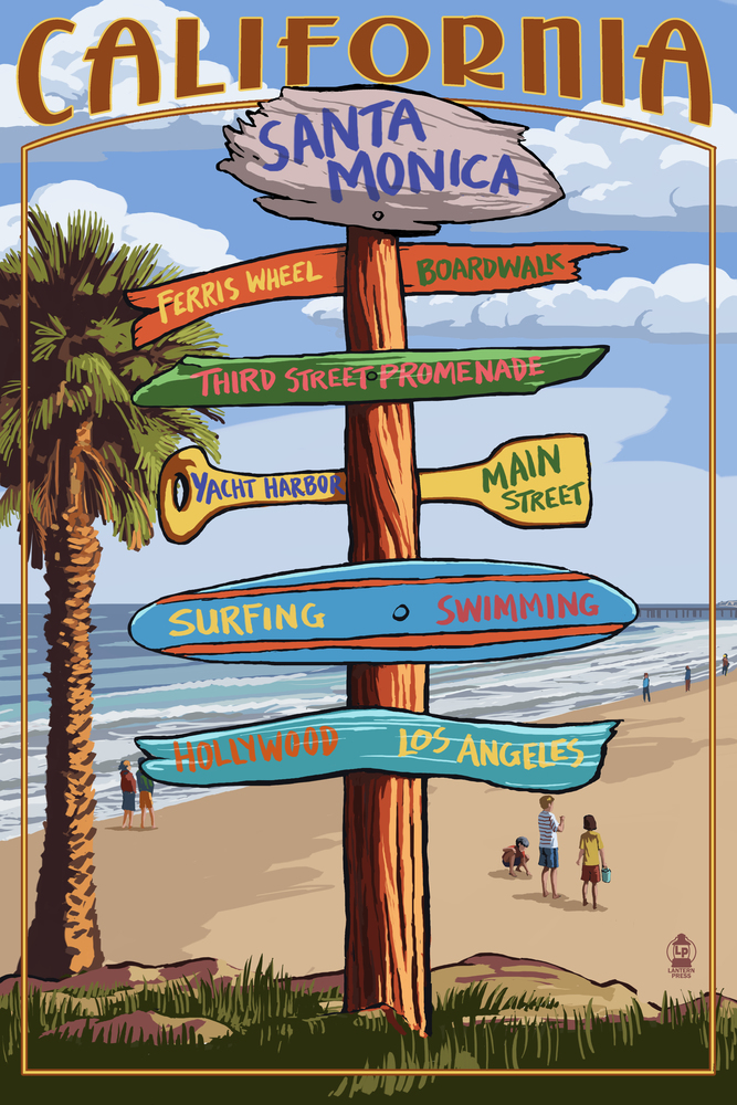 Santa Monica, California, Destination Sign (9x12 Wall Art Print, Home