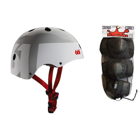 661 Dirt Lid Helmet - 661 Dirt Lid Skate BMX Helmet Grey CPSC with Knee Elbow Wrist Pads Large