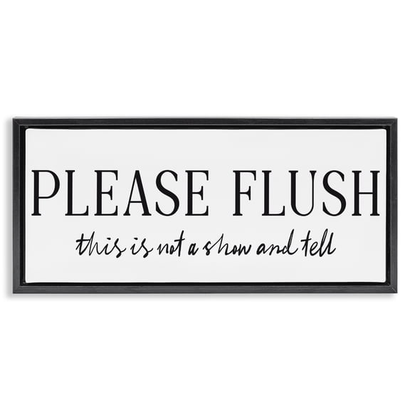 Stupell Industries Cottage Not Show & Tell Bathroom Black Floating Frame Canvas Art, 25 x 11, by Lettered and Lined