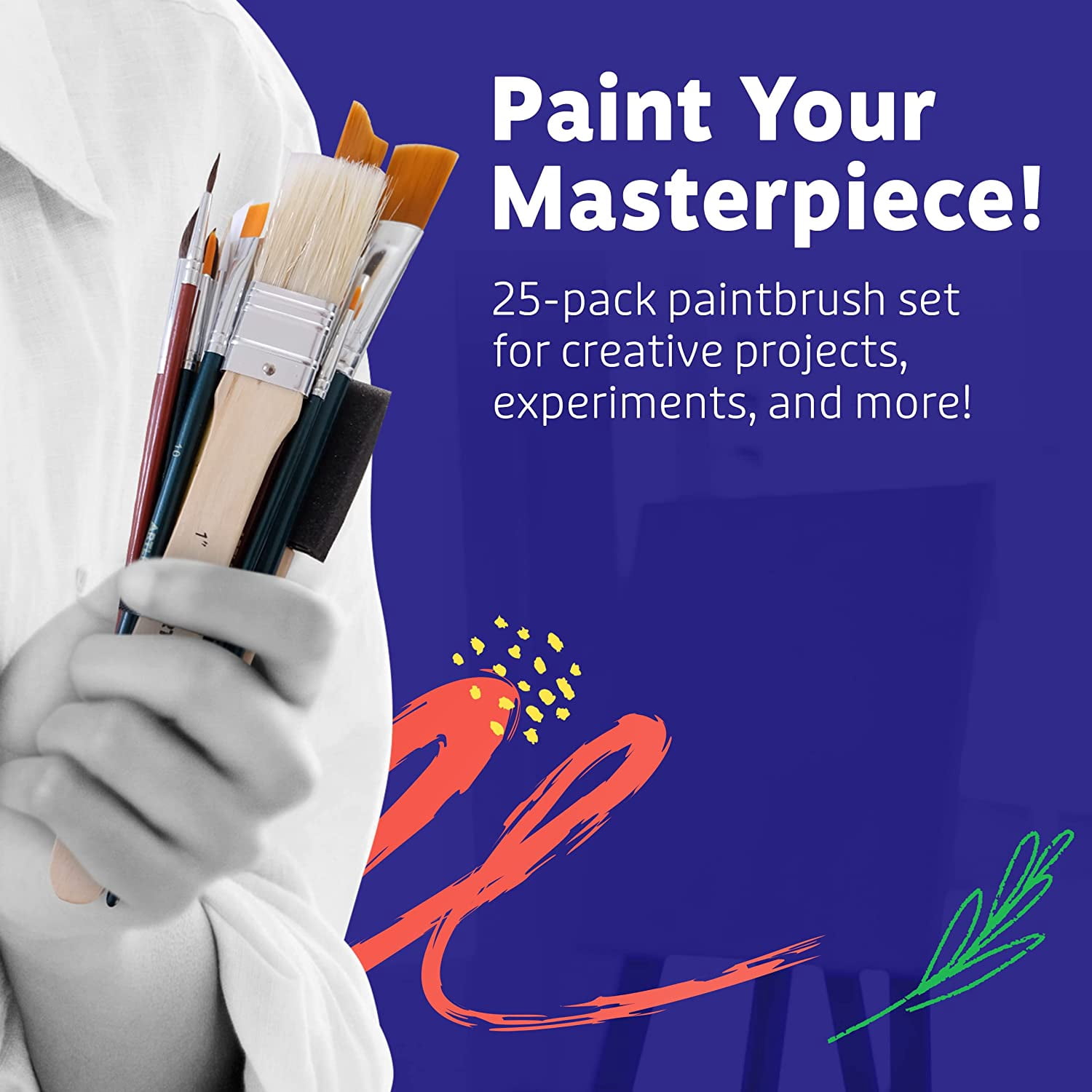 JJEAN-Foam Brushes Wood Handle Paint Brush Set - Use with Craft, Watercolor, Oil, Gouache Paints, Face Art, Washable Paints, Miniature Detailing and Rock Painting