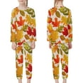 thumbnail image 3 of Suhoaziia Pjs for Kids Trendy Aesthetic Pajama Lingerie 2pcs Family Gift Home Life Round Neck Polyester Thanksgiving Leaf Sleepwear Tracksuit Warmth Lounge Wear Size 9-10T, 3 of 5