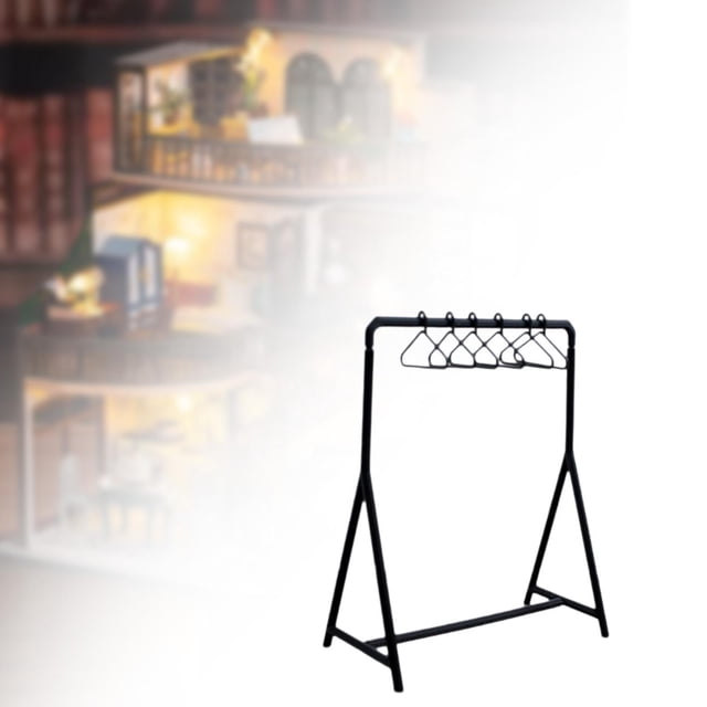 Perchero para ropa de casa de muñecas con perchas, accesorios para muñecas, decoración hecha a mano, Mini modelo para baño, dormitorio, adornos para Negro