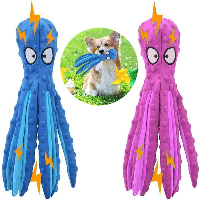Juego de 2 juguetes de pulpo para perros, juguetes chirriantes para perros, juguete de peluche para perros pequeños y medianos