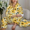 thumbnail image 6 of Hirioo Navy Blue Leaf Sunflower for Women's Pajama Sets 2 Piece Pjs Women's Long-Sleeved Pajama Set Button Down Sleepwear,S-XXL-X-Large, 6 of 7